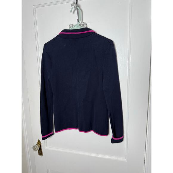 Talbots Navy Blue Pink Sweater Blazer Cotton Knit Chic Polished Women's SP - Picture 7 of 7